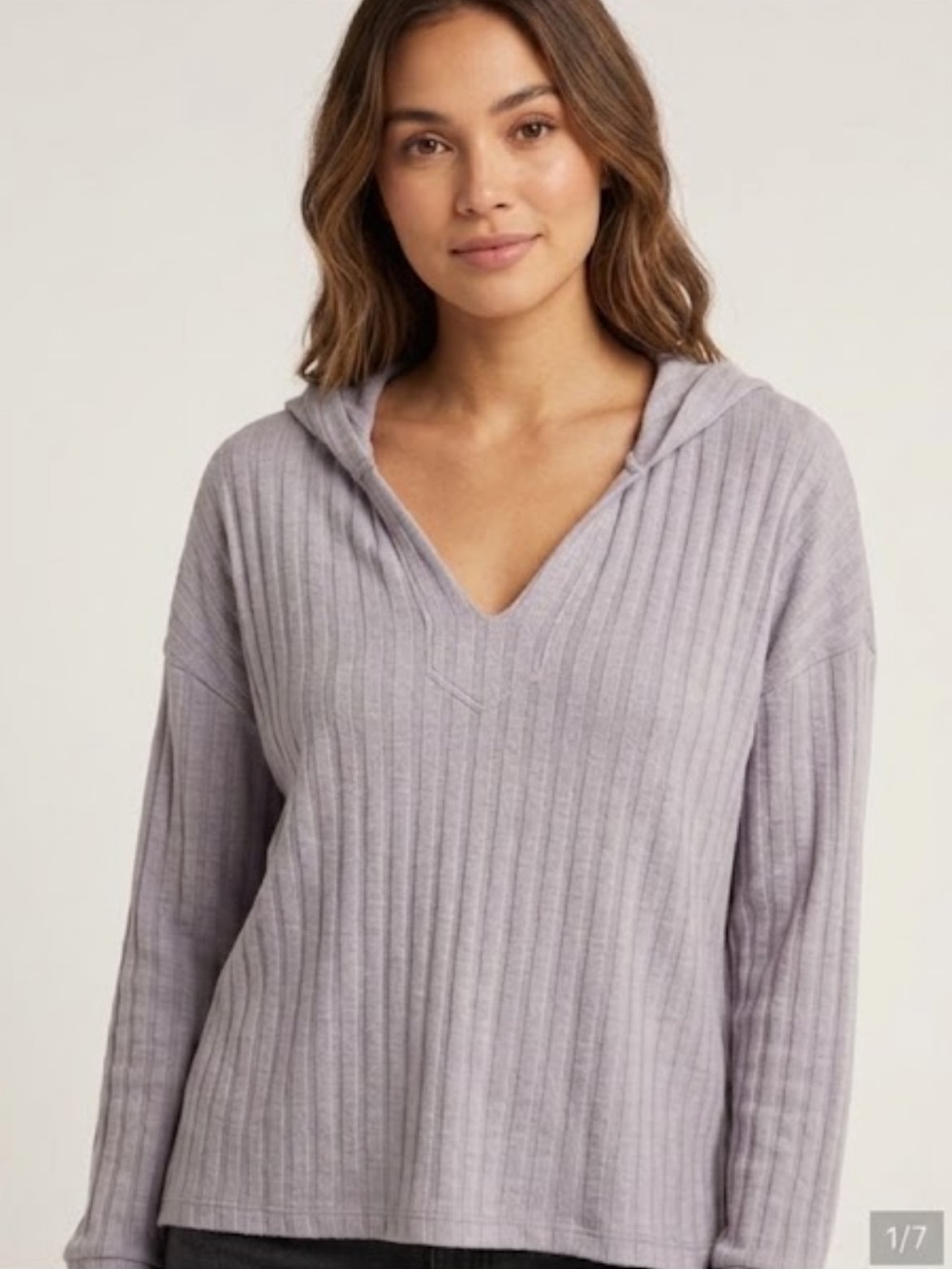Chaser hooded wide ribbed knit top size Small New!